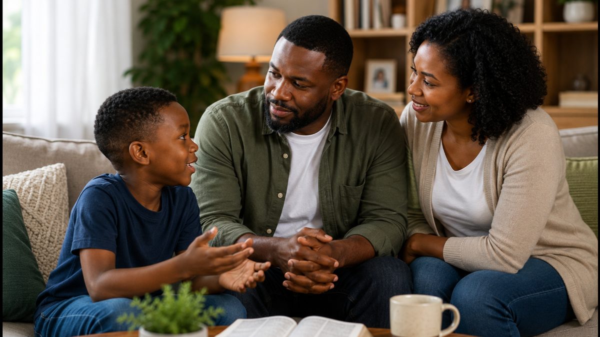 Christian parents teaching their child God's Word in a digital age