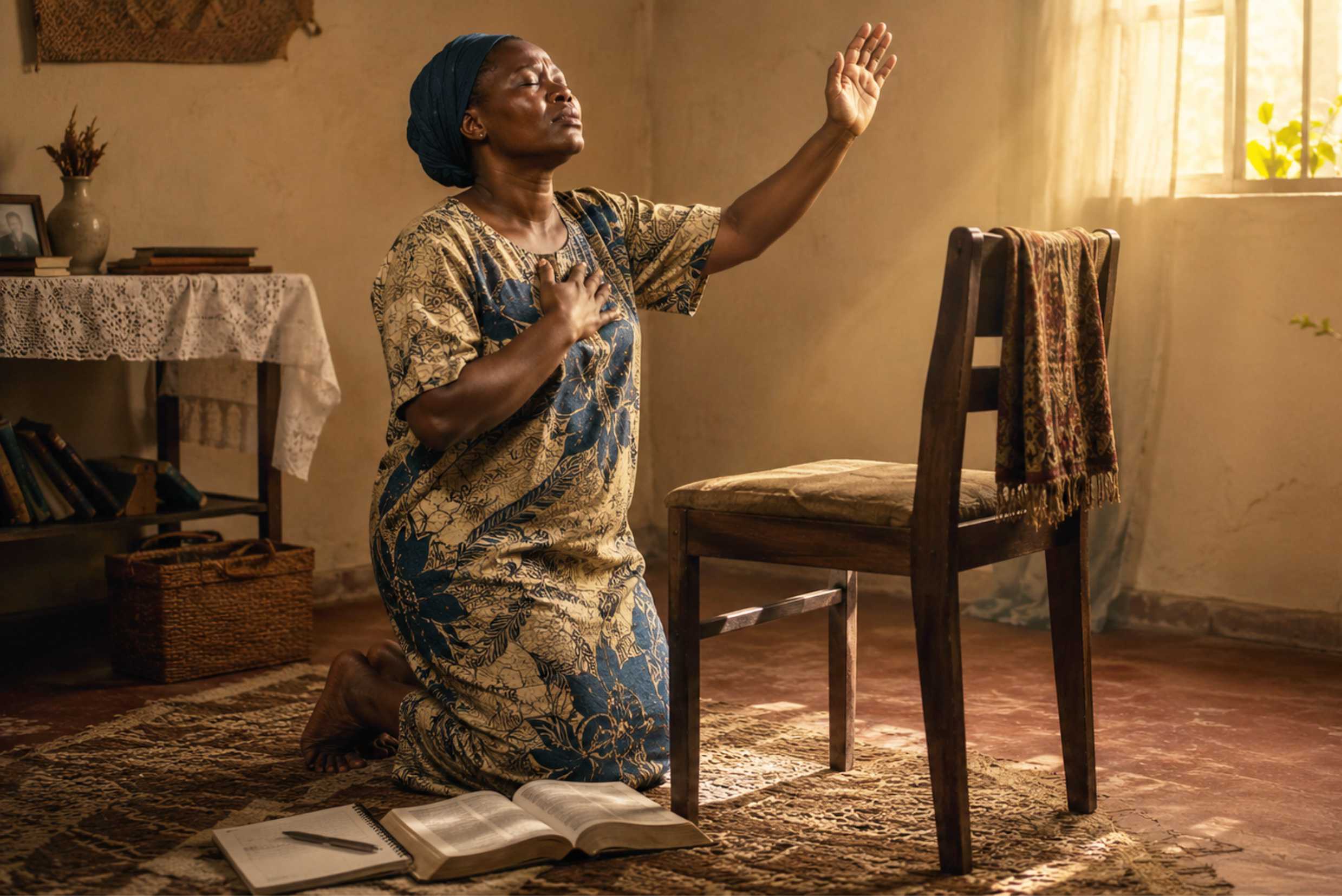 Woman in private worship and prayer in the secret place